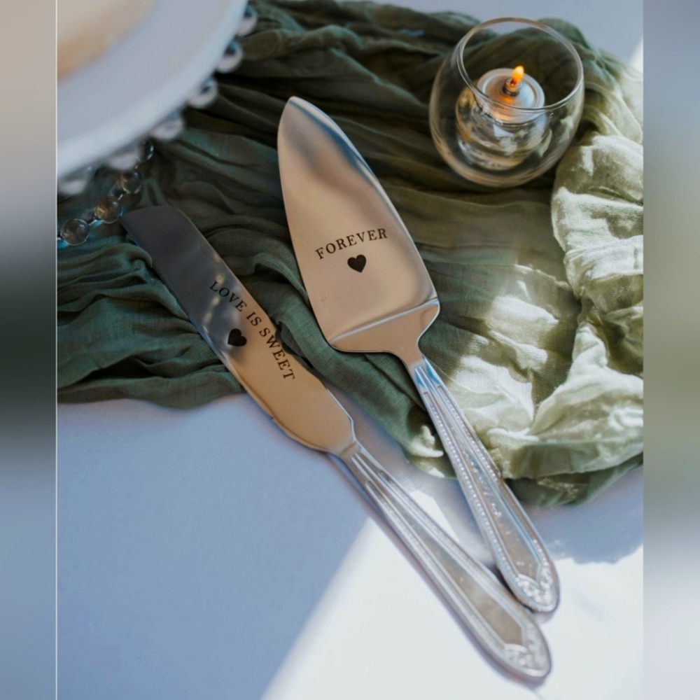 Cake Knife And Server Set Wedding Bridal Bride Groom Gift Party Silverware